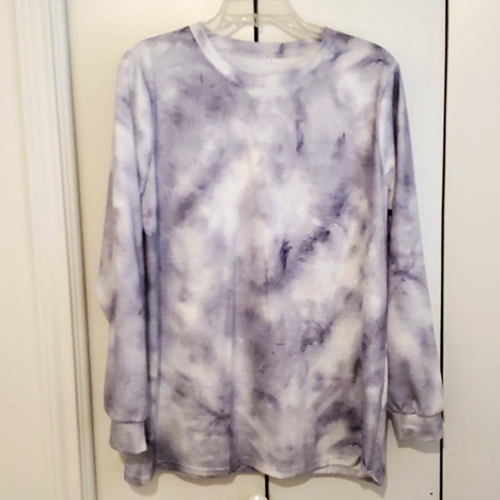 Tie dye Long Sleve gray Sweater Top